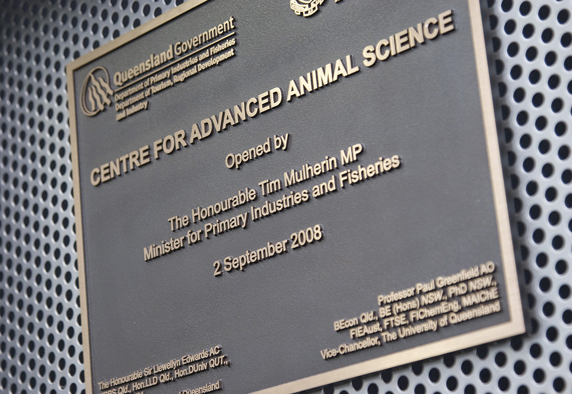 Plaque commemorating the opening of the Centre for Advanced Animal Science